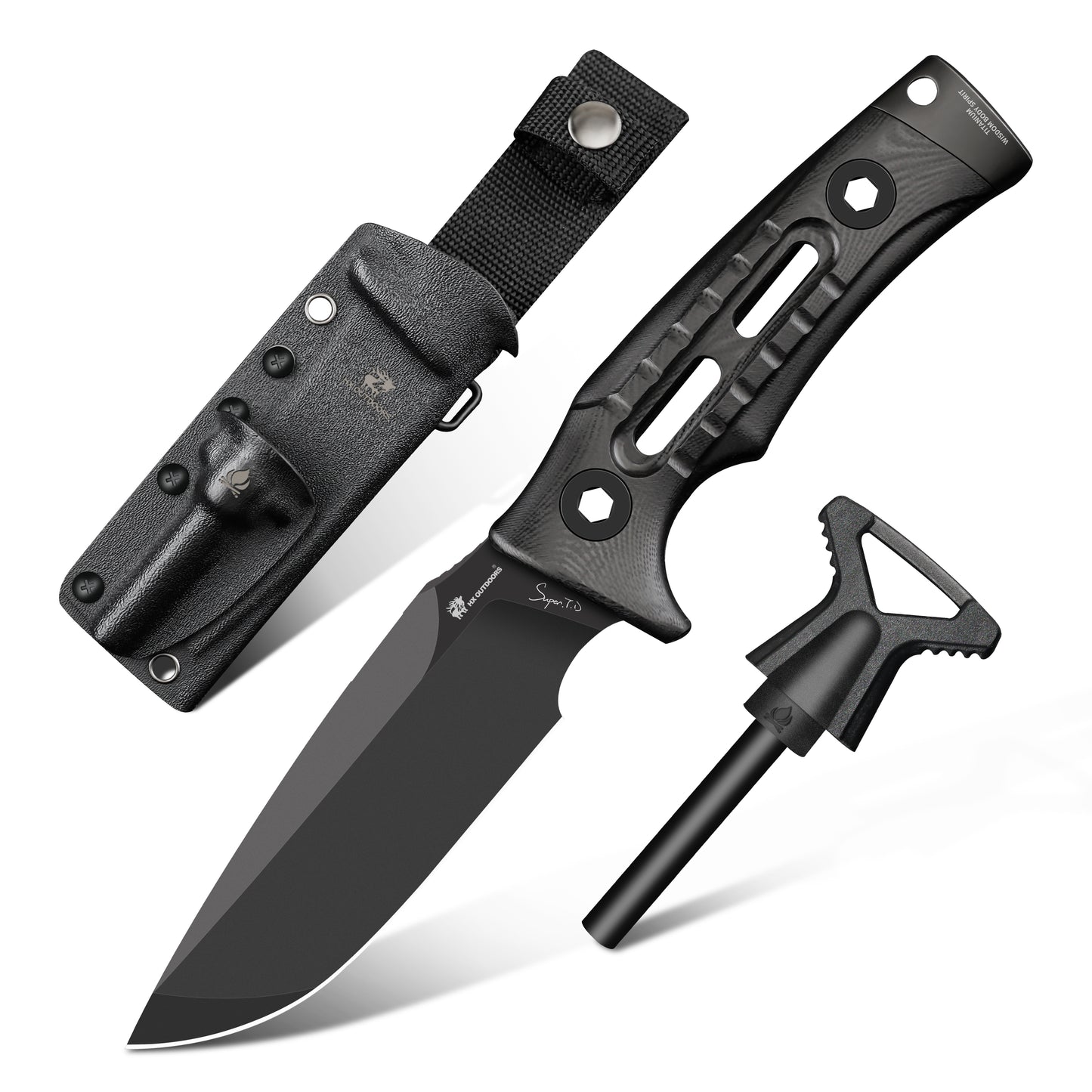 Fixed HX OUTDOORS ROCK X Survival Fixed Blade Knife Black G10 (3.8'' DC53) TD-11B from HX OUTDOORS